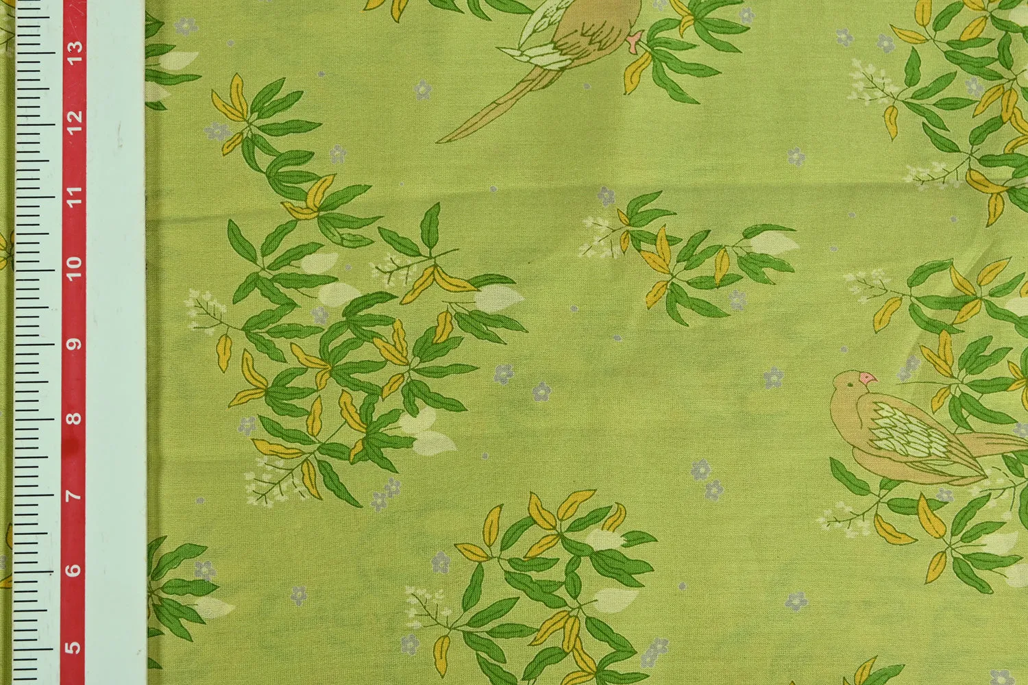 Lime Green Floral Printed Chanderi Cotton Silk Fabric