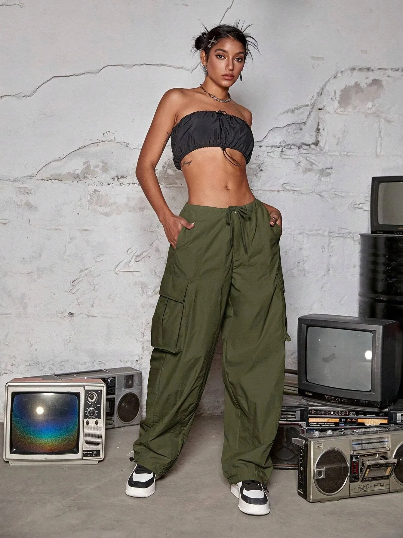 Long Length Natural Waist Cargo Pants