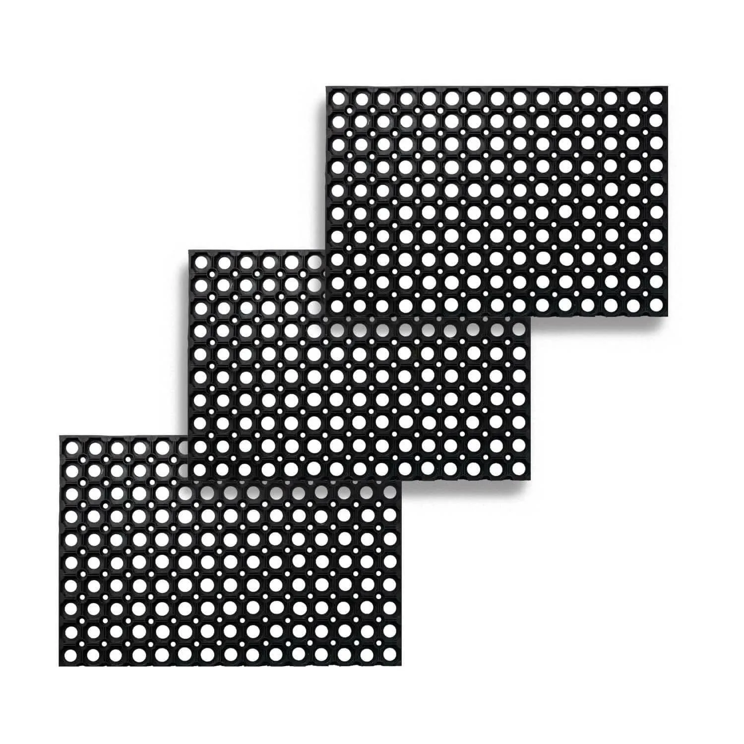 Mats Avenue 22 MM Thick Rubber Hollow Anti Fatigue Anti Skid Floor Mats (60x40 CM,Black, Pack of 3)