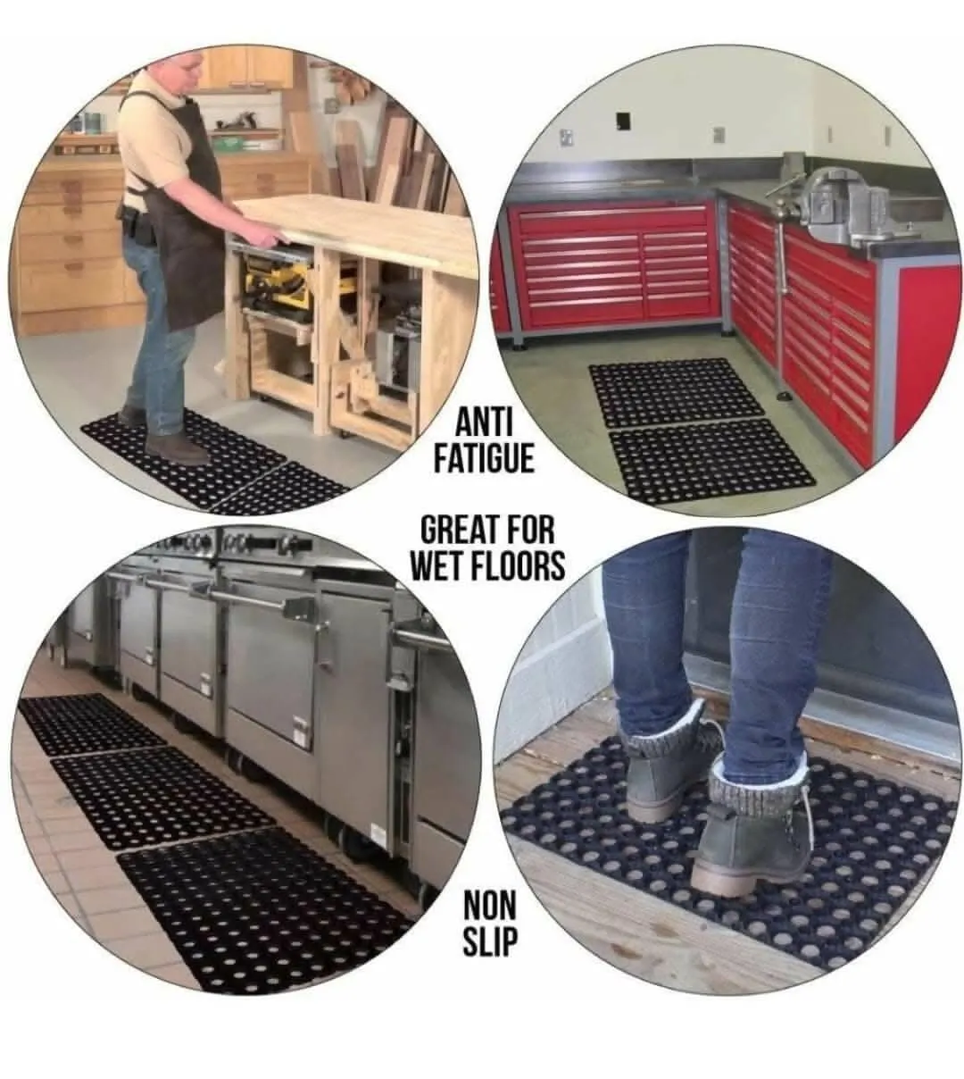 Mats Avenue 22 MM Thick Rubber Hollow Anti Fatigue Anti Skid Floor Mats (60x40 CM,Black, Pack of 3)