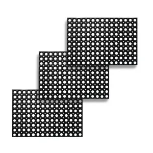 Mats Avenue 22 MM Thick Rubber Hollow Anti Fatigue Anti Skid Floor Mats (60x40 CM,Black, Pack of 3)