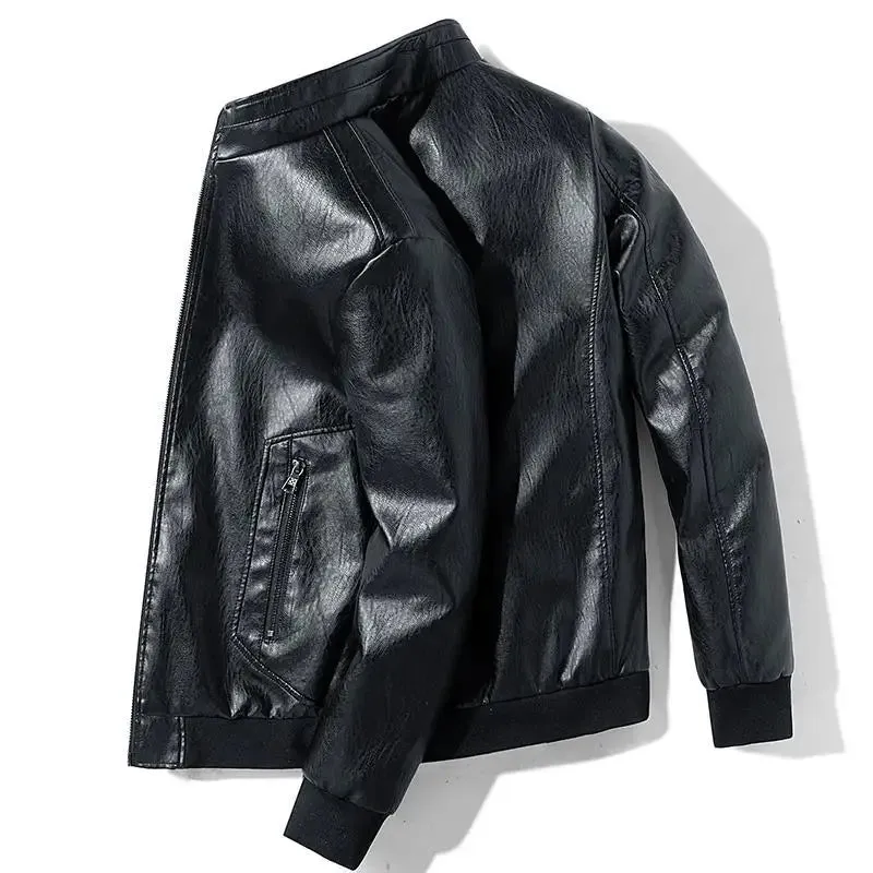 Men's Motorcycle Stand Collar PU Leather Jackets