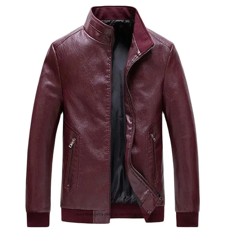 Men's Motorcycle Stand Collar PU Leather Jackets