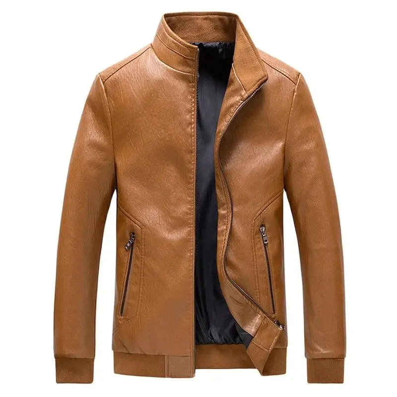 Men's Motorcycle Stand Collar PU Leather Jackets