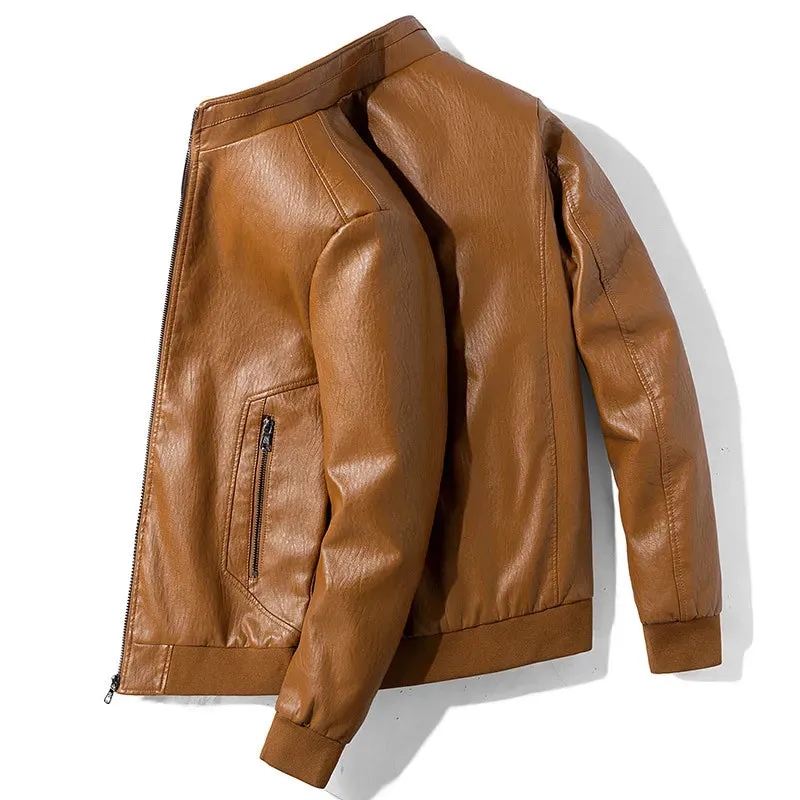 Men's Motorcycle Stand Collar PU Leather Jackets