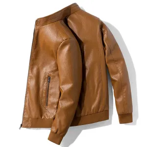 Men's Motorcycle Stand Collar PU Leather Jackets