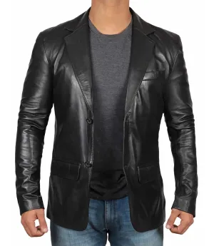 Mens Tall Black Leather Blazer Jacket