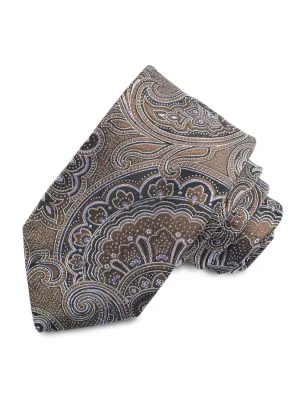 Mocha, Lilac, and Black Large Teardrop Paisley Italian Silk Woven Jacquard Tie by Dion Neckwear
