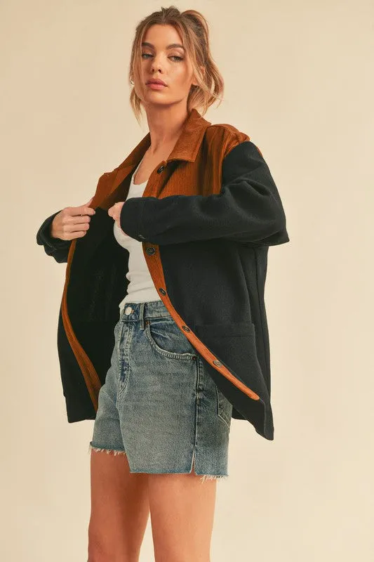 MQTIME  -   Two Tone Button Up Jacket with Pockets
