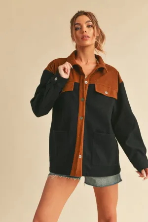 MQTIME  -   Two Tone Button Up Jacket with Pockets