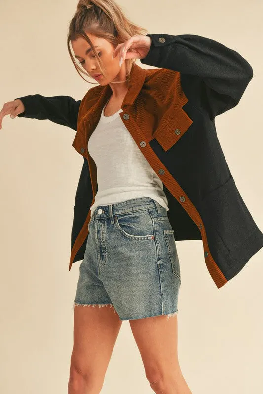 MQTIME  -   Two Tone Button Up Jacket with Pockets