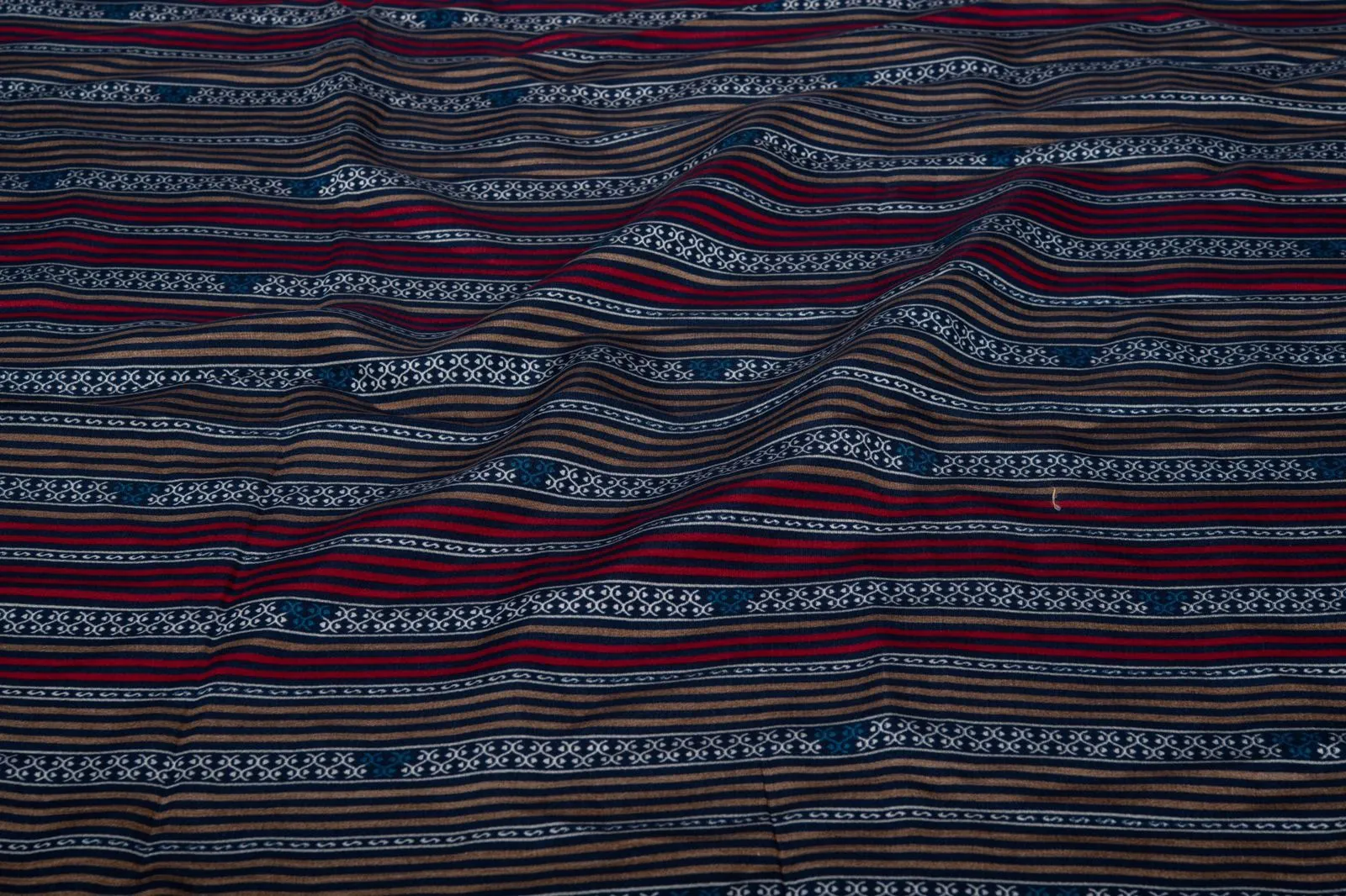 Multicolour Red Stripes Printed Modal Silk Cotton Fabric