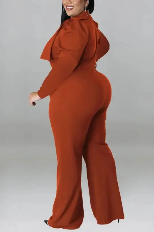 Plus Size In The Office Stretch Bow Zip-Up Jumpsuit