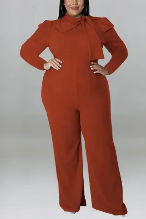 Plus Size In The Office Stretch Bow Zip-Up Jumpsuit
