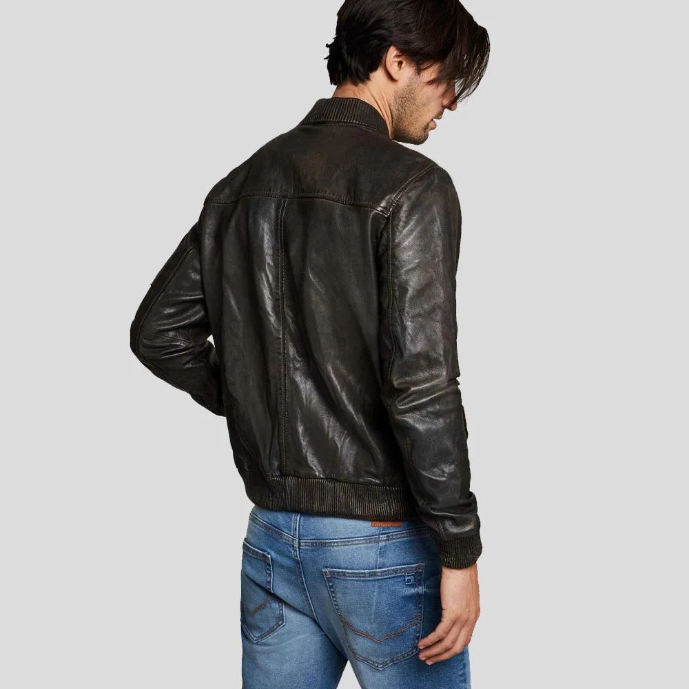 Quint Black Bomber Leather Jacket