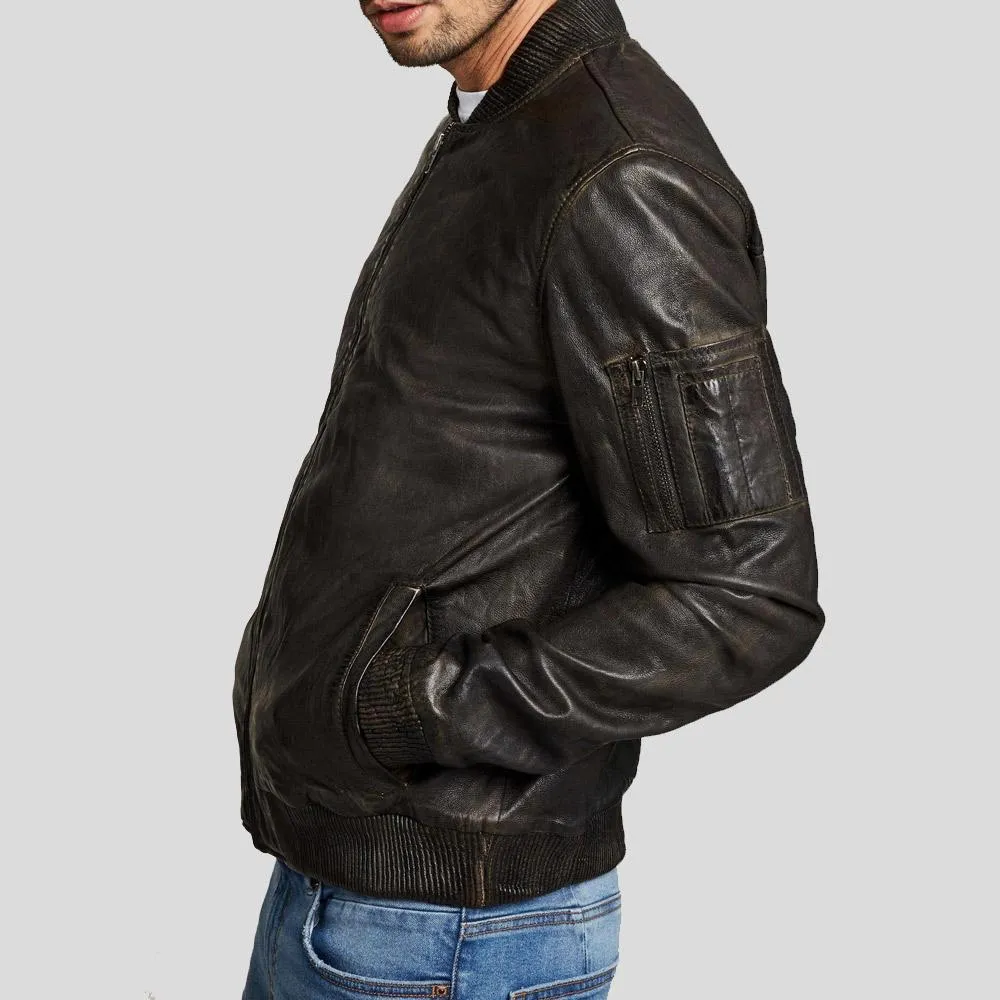 Quint Black Bomber Leather Jacket