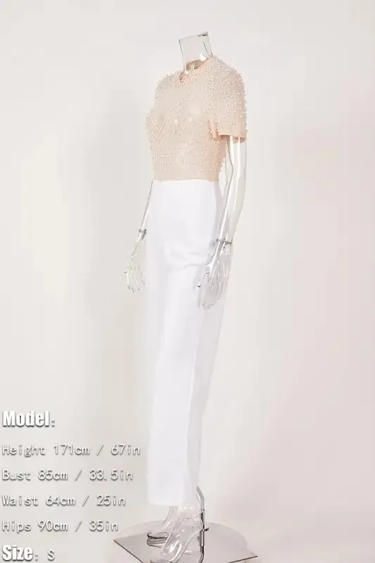Sheer Pearls Galore Short Sleeve Jumpsuit