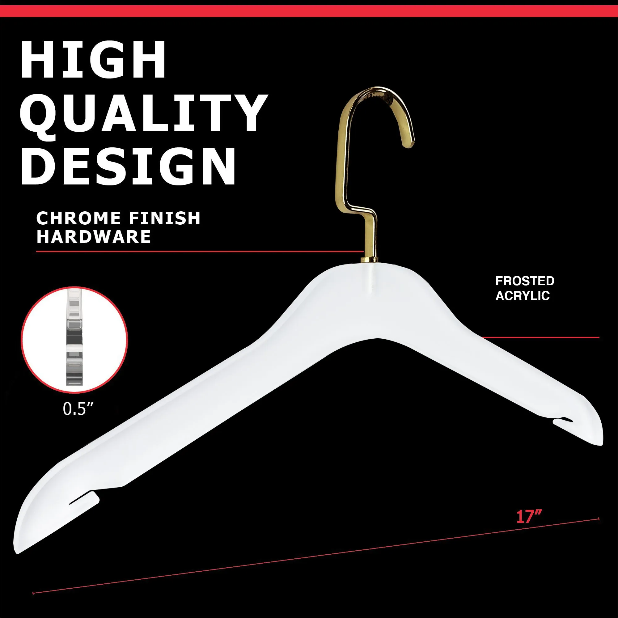 Simply Brilliant Pack of 10 Frosted Acrylic Hanger with Gold Hooks