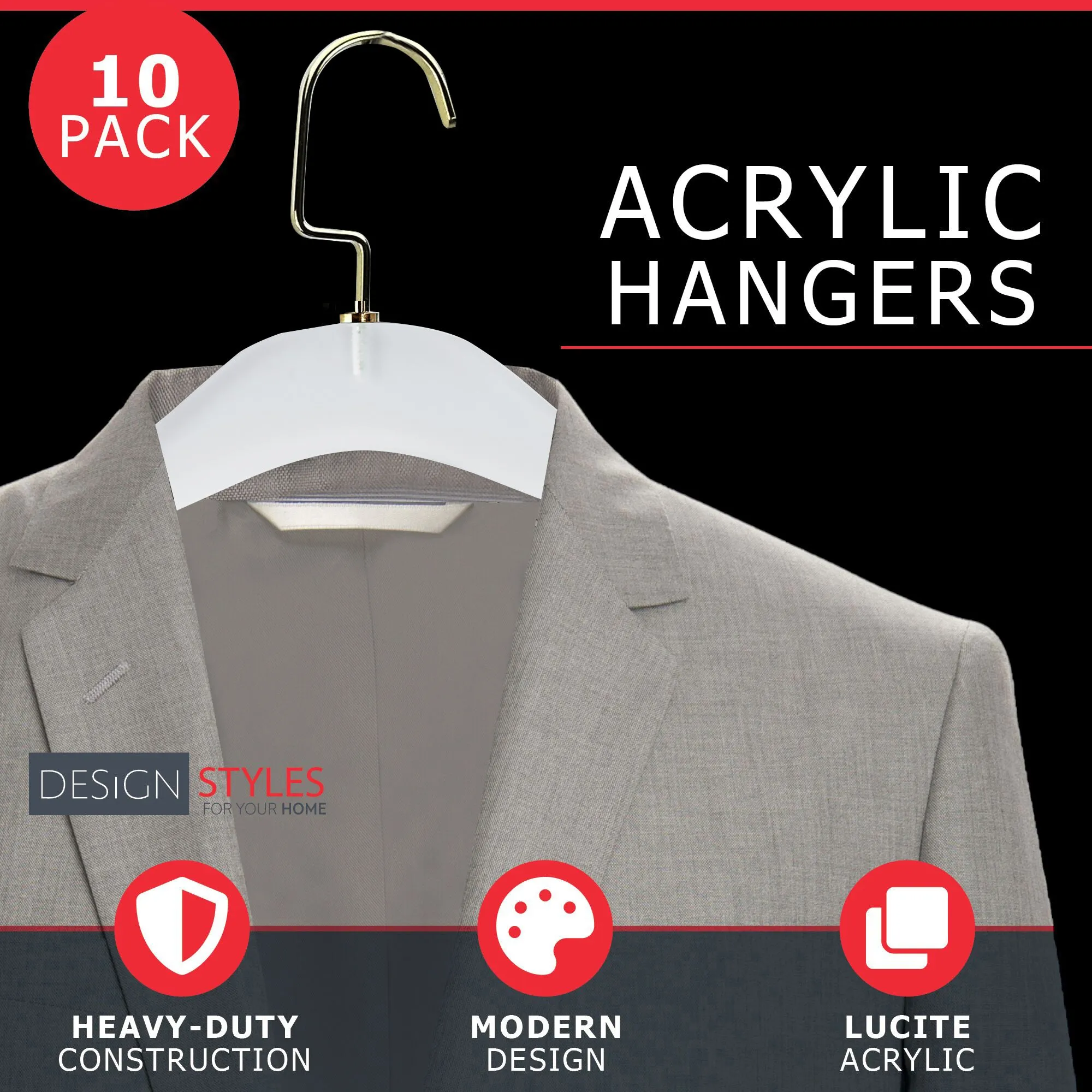 Simply Brilliant Pack of 10 Frosted Acrylic Hanger with Gold Hooks