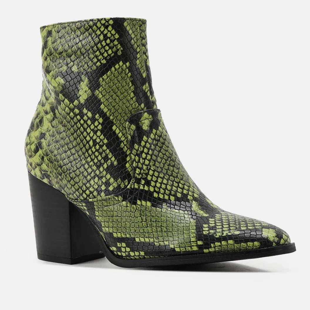 Snake Print Pattern Side Zipper Thick Heeled Boots