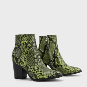 Snake Print Pattern Side Zipper Thick Heeled Boots