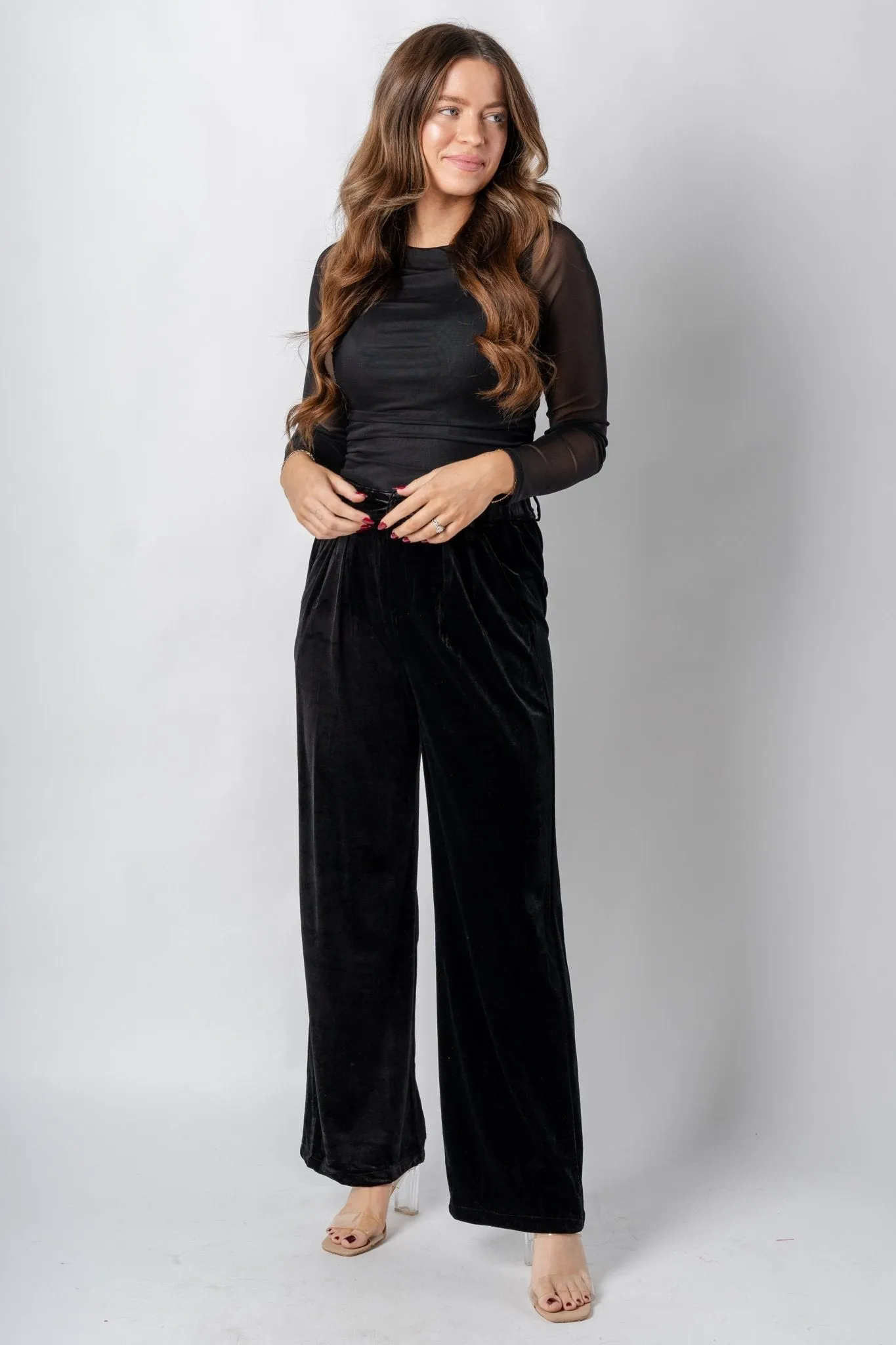 Velvet wide leg pants black