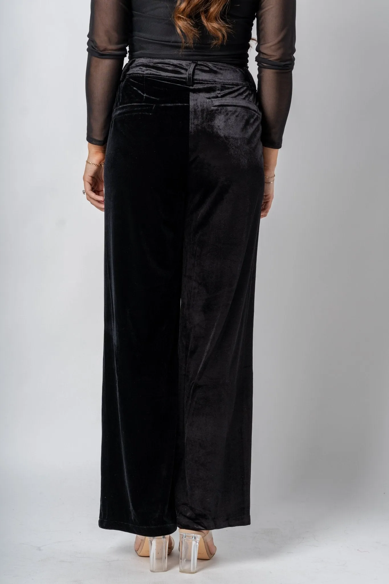 Velvet wide leg pants black