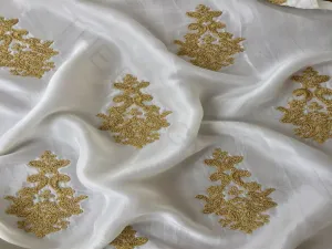 White Dori Work Uppada Silk Fabric