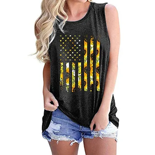 Women Sunflower American Flag Shirt Sunflower Graphic Tank Top Shirt