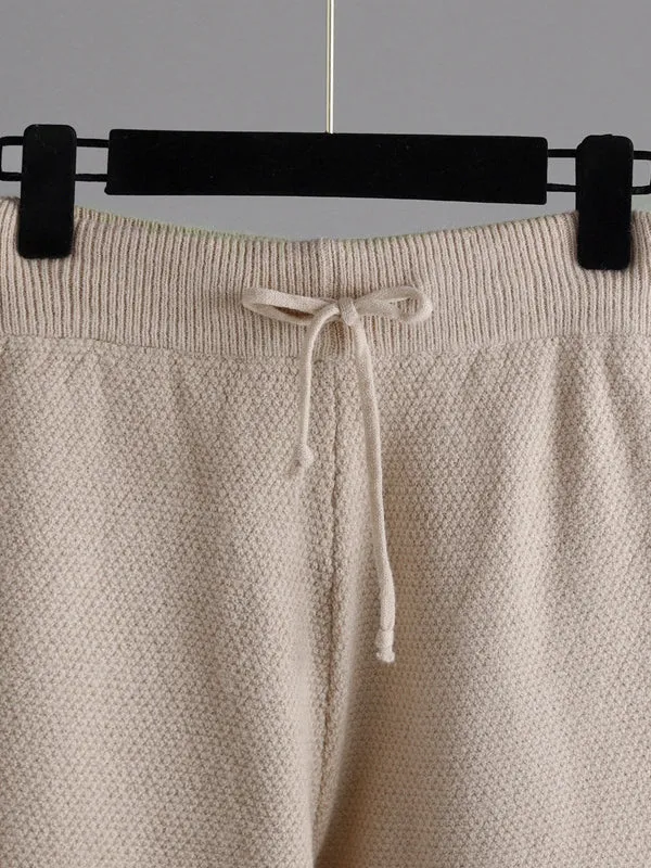xakxx Urban Loose Long Sleeves Solid Color Round-Neck High-Low Sweater Tops & Wide Leg Pants Suits